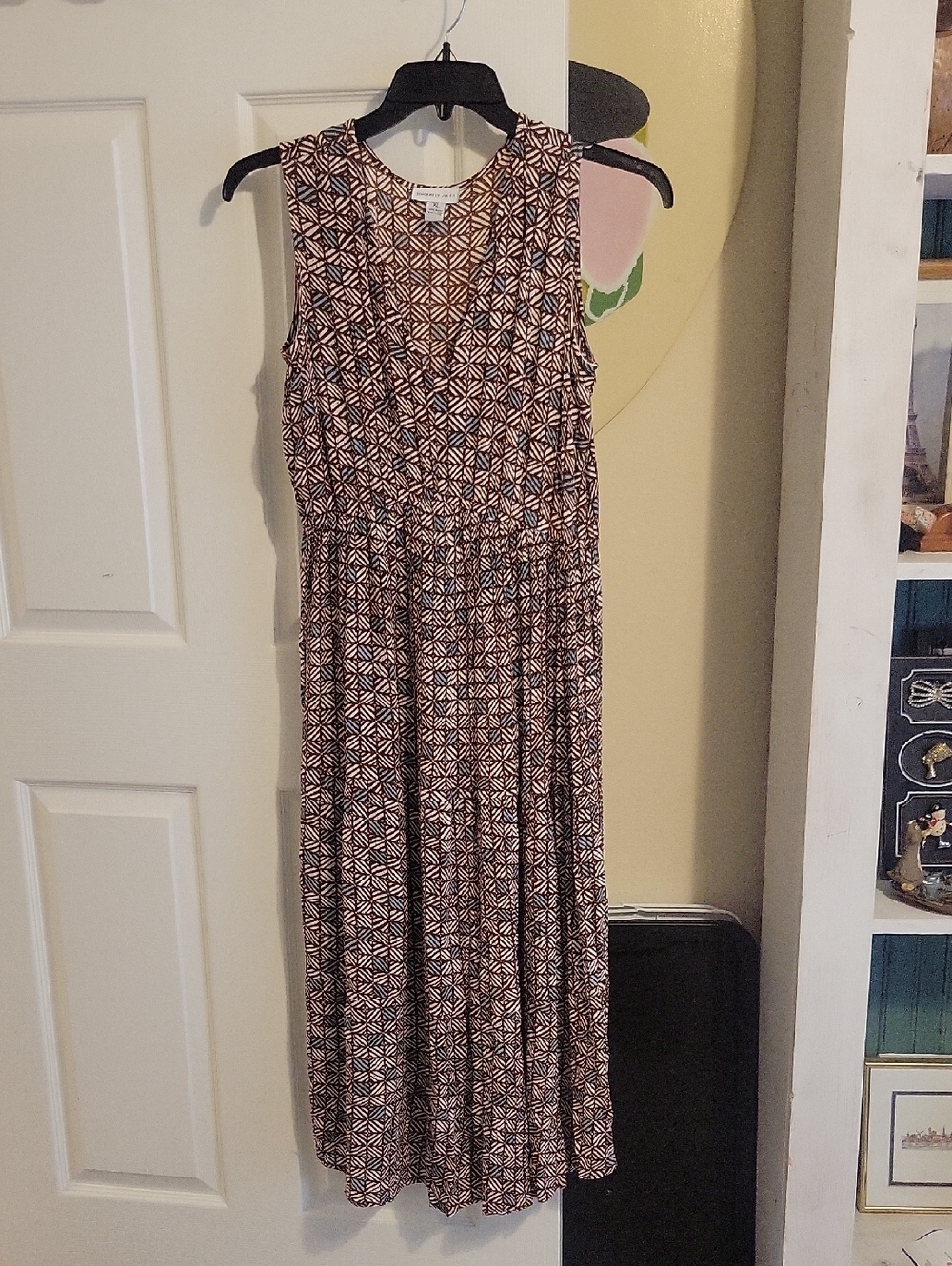 Sincerely Jules SzXL Brown Cream Geometric Maxi Sleeveless Elastic waist Dress